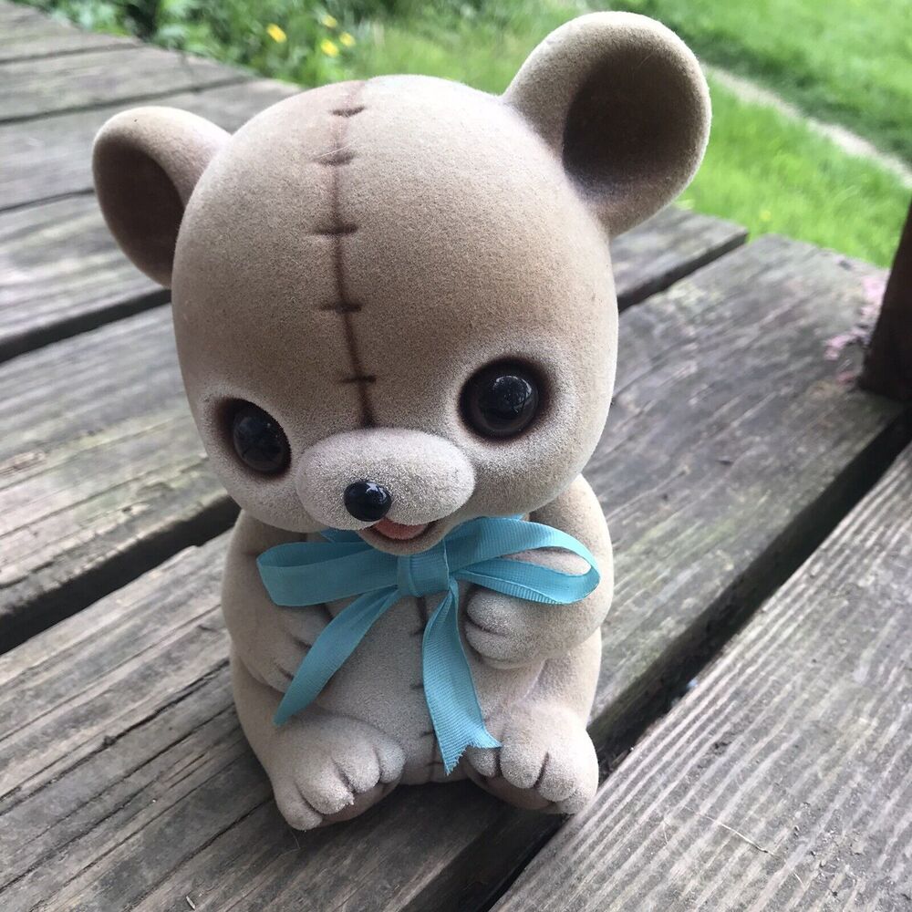 Vintage Josef Originals Fuzzy Wazzy Teddy Bear Flocked Bank Kidcore Kawaii Mcm